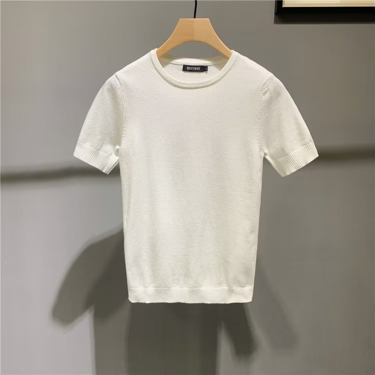 男士圆领短袖针织衫春夏季半袖毛衣T恤纯色针织打底衫轻奢修身型