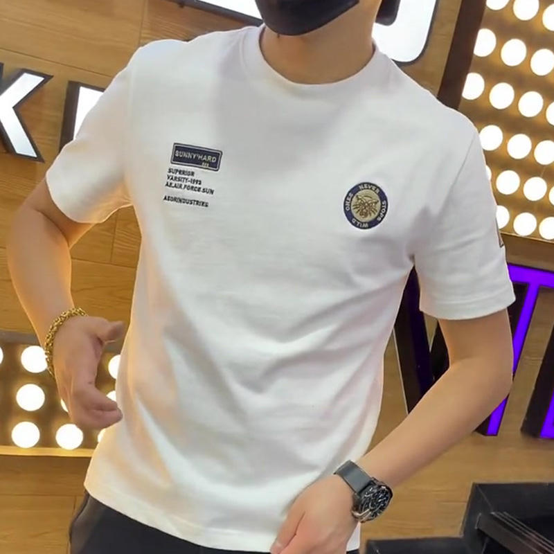 2024夏季男士爆款短袖精神小伙个性帅气t恤潮牌网红修身印花半袖