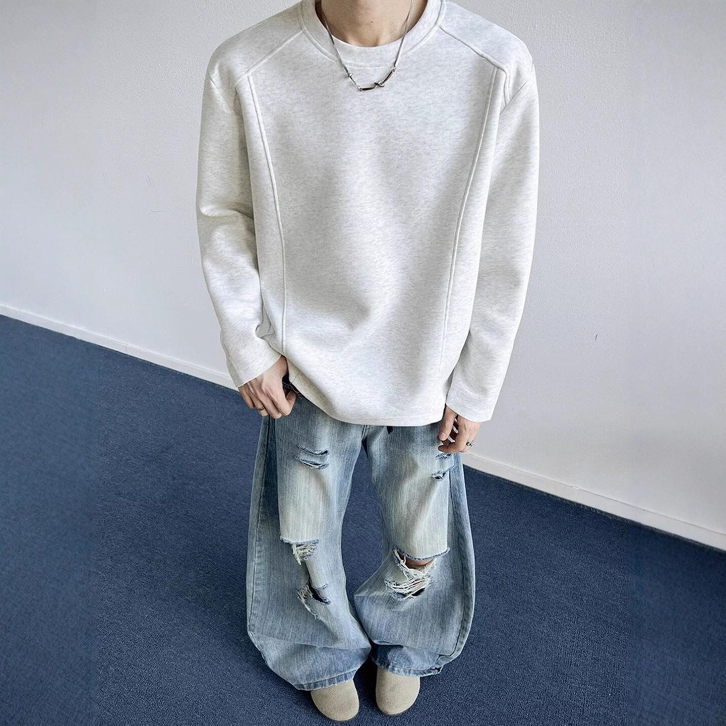 cleanfit美式重磅解构长袖男boxy版型T恤空气层拼接打底潮牌上衣