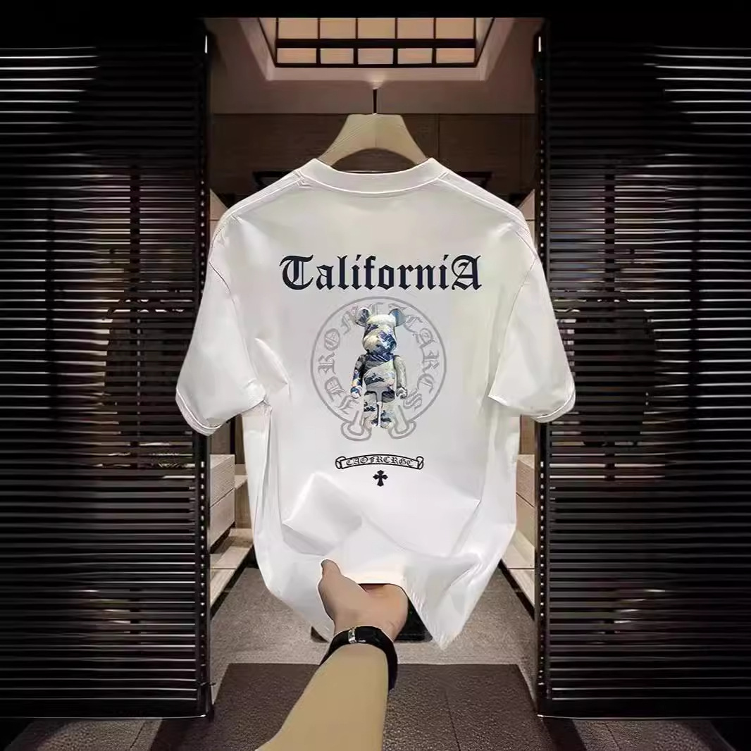 潮牌美式简约时尚纯棉半袖T恤男士宽松重磅百搭轻奢高级感短袖男