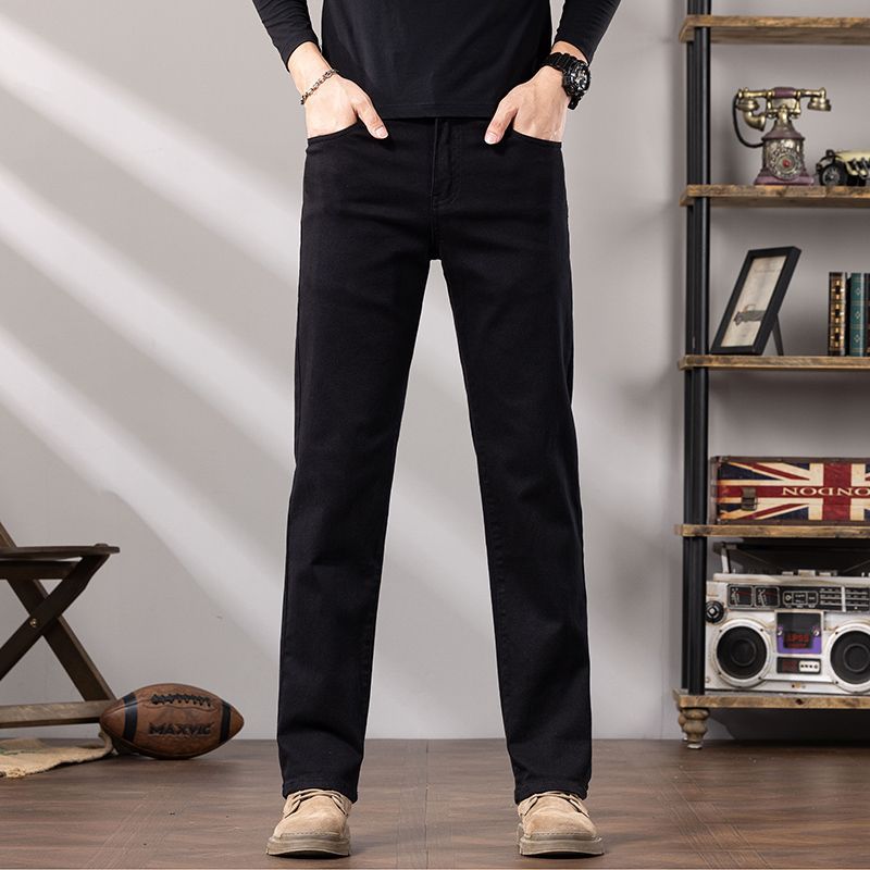 黑色高端轻奢男士牛仔裤秋冬2025新款直筒修身时尚潮流休闲长裤子